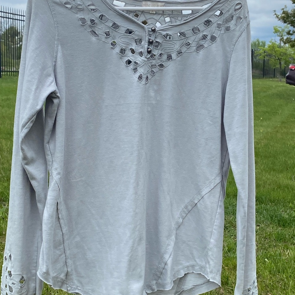 Gray Asymmetrical Embellished Long Sleeve Blouse